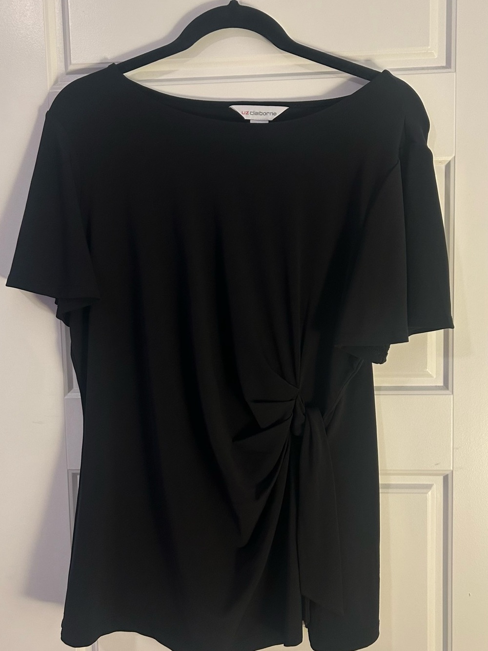 Liz Claiborne Black Short-Sleeve Knot-Detail Top